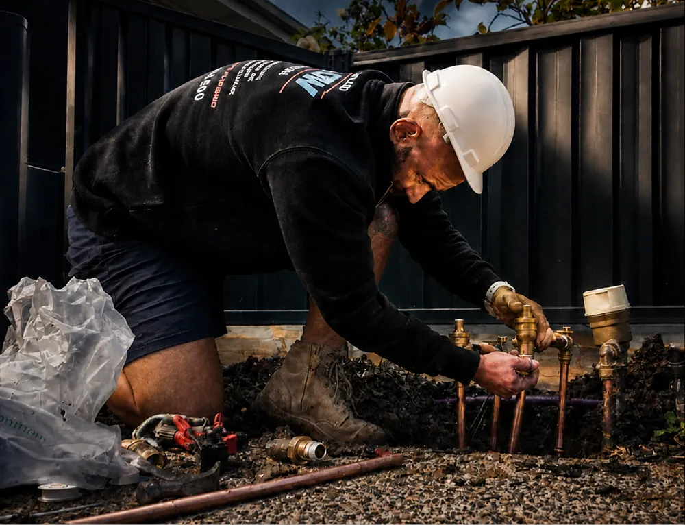 Controlled Flow Plumbing technician servicing drainage pipework at a commercial property