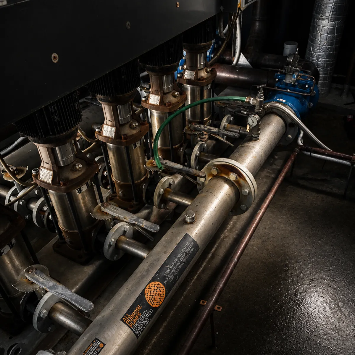 Commercial stormwater pump plant room servicing roofing and stormwater systems